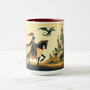 Medieval Knight/dragon/castle fantsy Mug