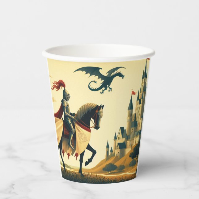 Medieval Knight/dragon/castle fantsy Paper Cups (Front)