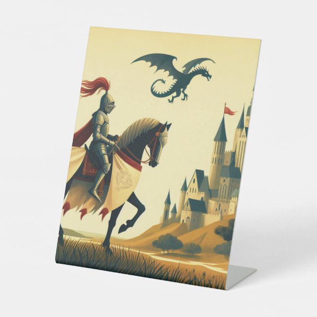 Medieval Knight/dragon/castle fantsy Pedestal Sign (Front)