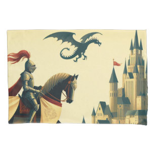 Medieval Knight/dragon/castle fantsy Pillow Case