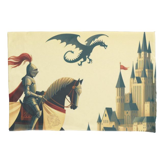 Medieval Knight/dragon/castle fantsy Pillow Case (Front)