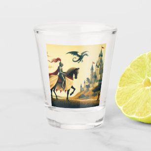 Medieval Knight/dragon/castle fantsy Shot Glass