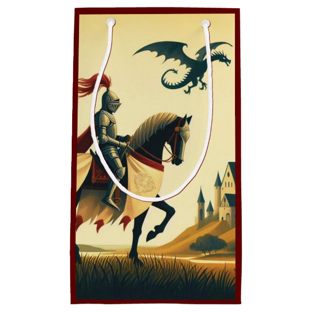 Medieval Knight/dragon/castle fantsy Small Gift Bag (Front)