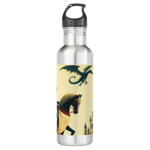 Medieval Knight/dragon/castle fantsy Stainless Steel Water Bottle