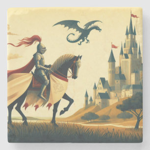 Medieval Knight/dragon/castle fantsy Stone Coaster