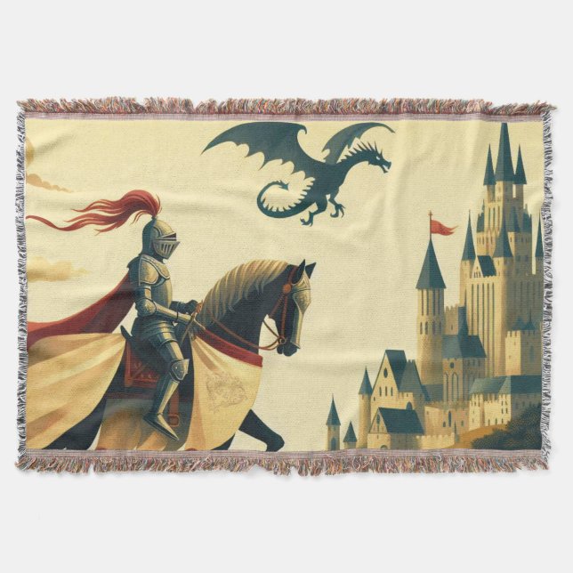Medieval Knight/dragon/castle fantsy Throw Blanket (Front)