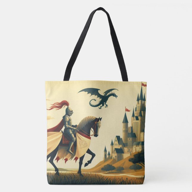 Medieval Knight/dragon/castle fantsy Tote Bag (Front)