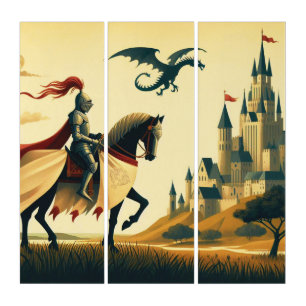 Medieval Knight/dragon/castle fantsy Triptych