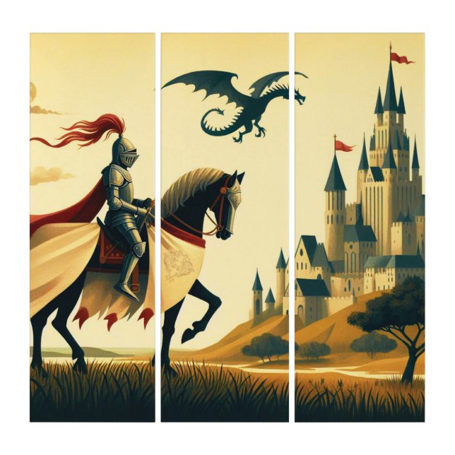 Medieval Knight/dragon/castle fantsy Triptych (Front)