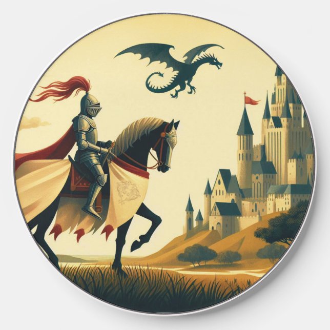 Medieval Knight/dragon/castle fantsy Wireless Charger (Front)
