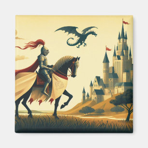 Medieval Knight/dragon/wyvern/castle fantasy Magnet
