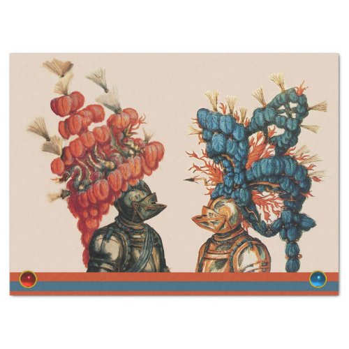 MEDIEVAL KNIGHT HELMETS WITH RED FEATHERS DRAGONS TISSUE PAPER