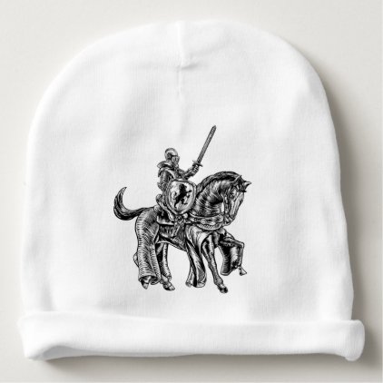 Medieval Knight Horse Vintage Woodblock Engraving Baby Beanie