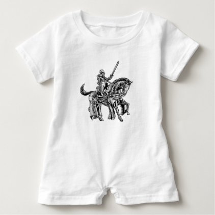 Medieval Knight Horse Vintage Woodblock Engraving Baby Romper