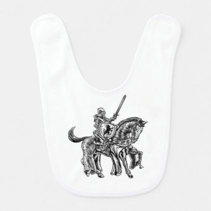 Medieval Knight Horse Vintage Woodblock Engraving Bib