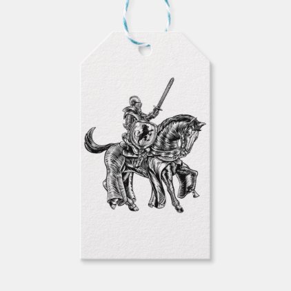 Medieval Knight Horse Vintage Woodblock Engraving Gift Tags