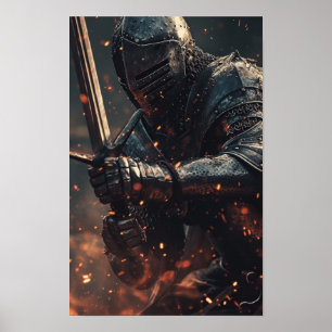 Medieval Knight in Action - Fierce Battle Poster