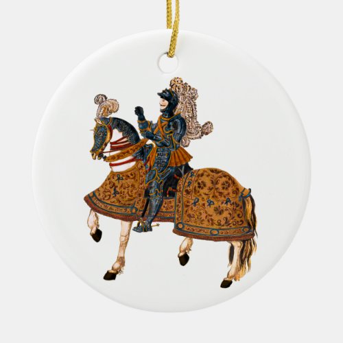 Medieval Knight in Armor on horse back Ceramic Ornament