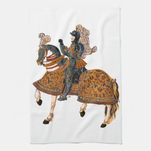 Medieval Knight in Armor on horse back Kitchen Towel