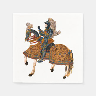 Medieval Knight in Armor on horse back Napkins