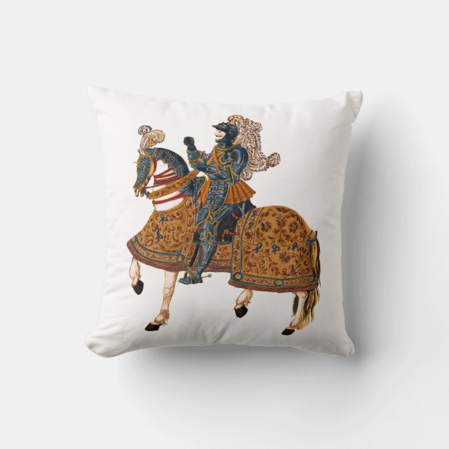 Medieval Knight in Armor on horse back Throw Pillow (Front)