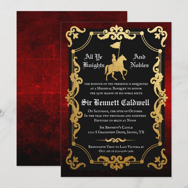 Medieval Knight Jousting Birthday Invitation (Front/Back)