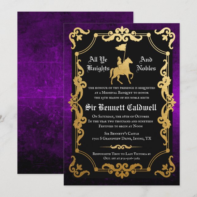 Medieval Knight Jousting Birthday Invitation (Front/Back)