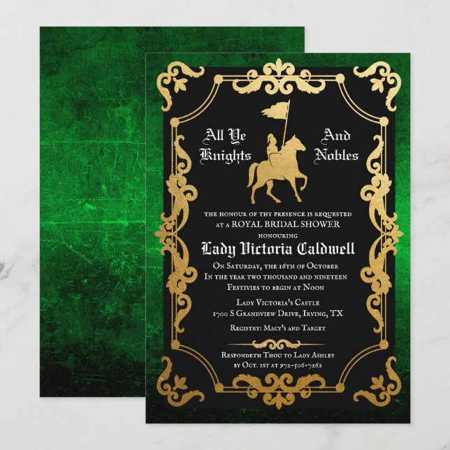 Medieval Knight Jousting Bridal Shower Invitation (Front/Back)