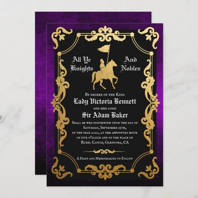 Medieval Knight Jousting Wedding Invitation (Front/Back)