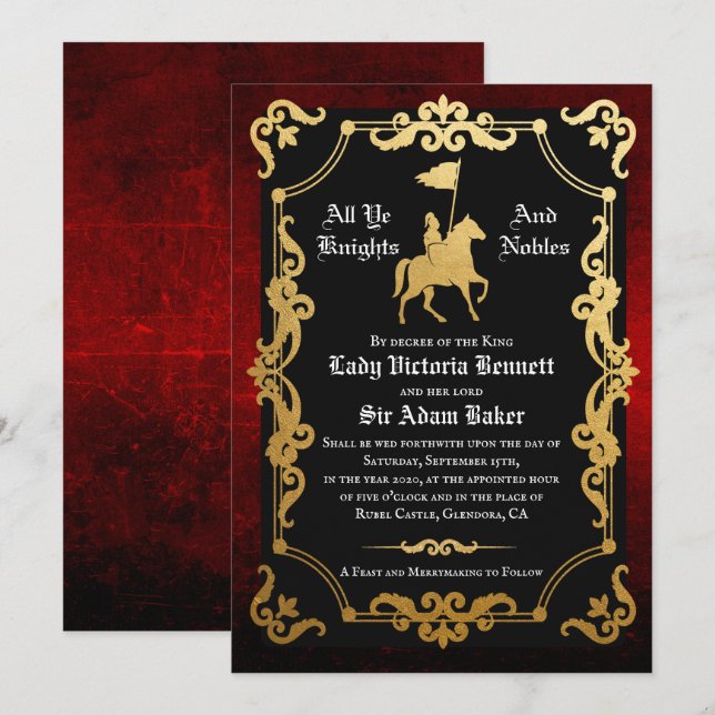 Medieval Knight Jousting Wedding Invitation (Front/Back)