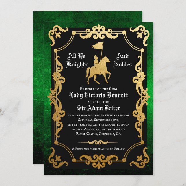 Medieval Knight Jousting Wedding Invitation (Front/Back)