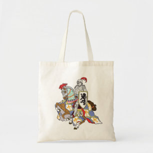 medieval knight on a horse tote bag