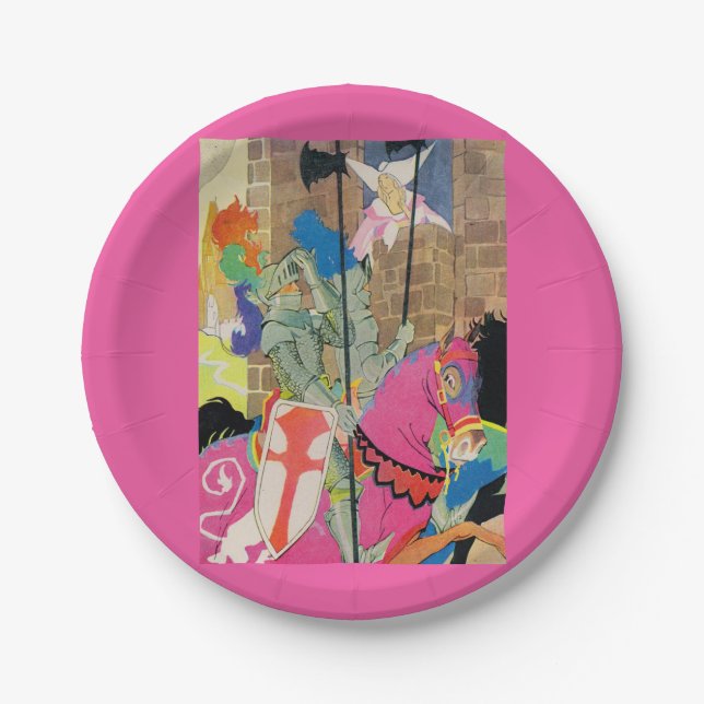 medieval knight on horseback paper plates (Front)