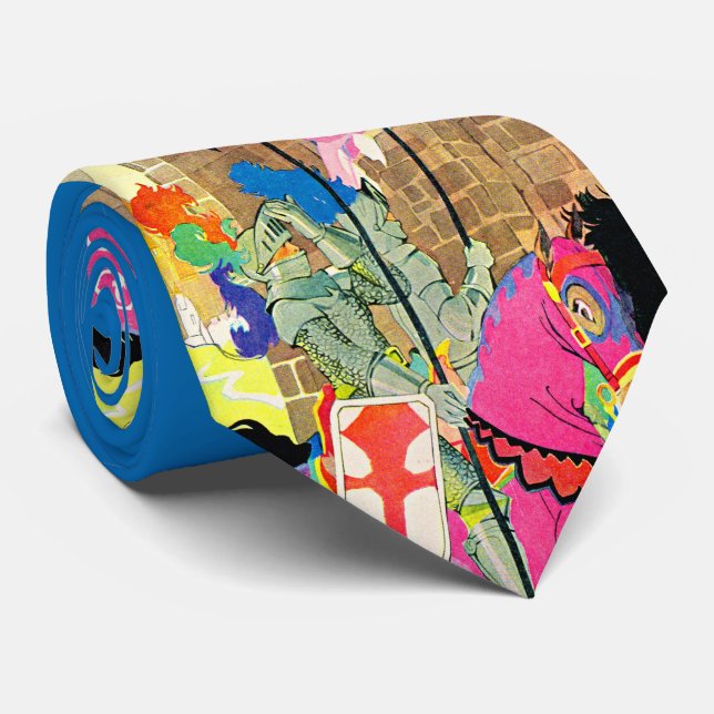 medieval knight on horseback print neck tie (Rolled)