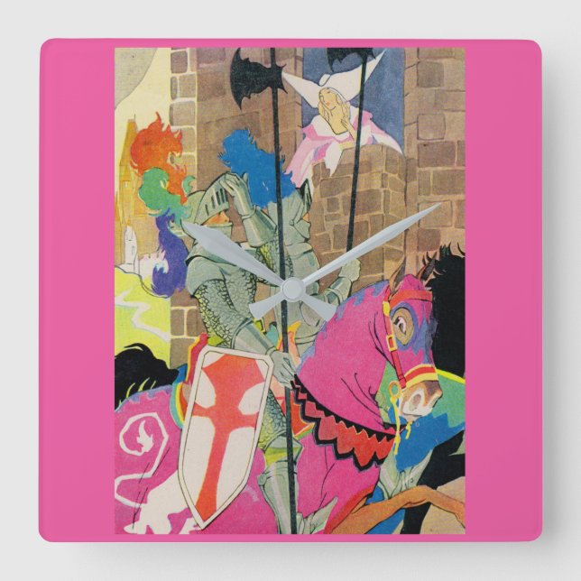 medieval knight on horseback square wall clock (Front)