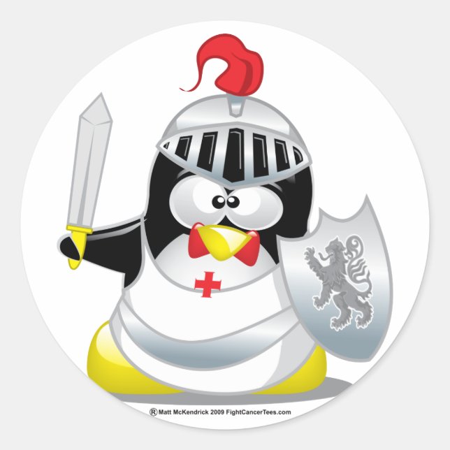 Medieval Knight Penguin Classic Round Sticker (Front)