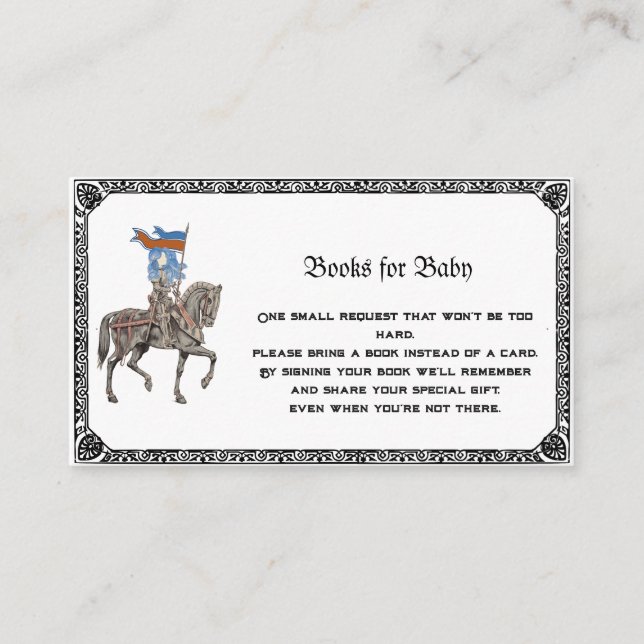 Medieval Knight Renfaire Book Request Baby Shower Enclosure Card (Front)