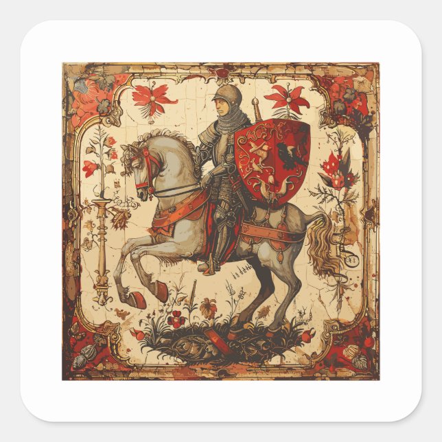 Medieval Knight riding a horse Square Sticker (Front)