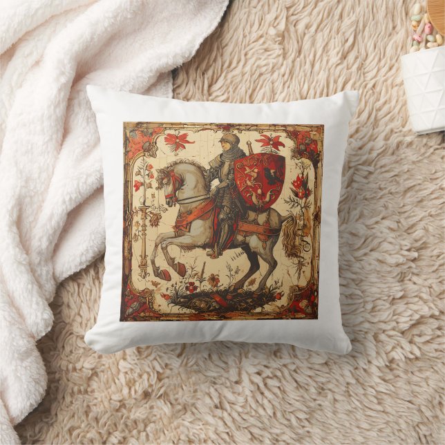 Medieval Knight riding a horse Throw Pillow (Blanket)