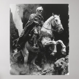 Medieval Knight Riding Horse - Vintage Illustratio Poster