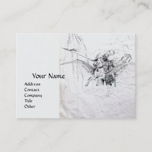 MEDIEVAL KNIGHT RIDING ON PEGASUS Black White Business Card