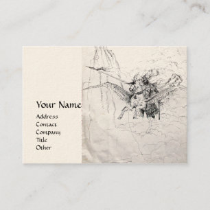 MEDIEVAL KNIGHT RIDING ON PEGASUS Black White  Business Card