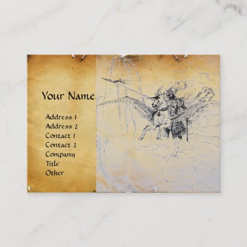 MEDIEVAL KNIGHT RIDING ON PEGASUS Parchment Business Card