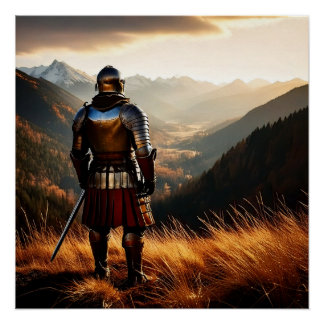 Medieval Knight’s Vigil at Sunset Poster