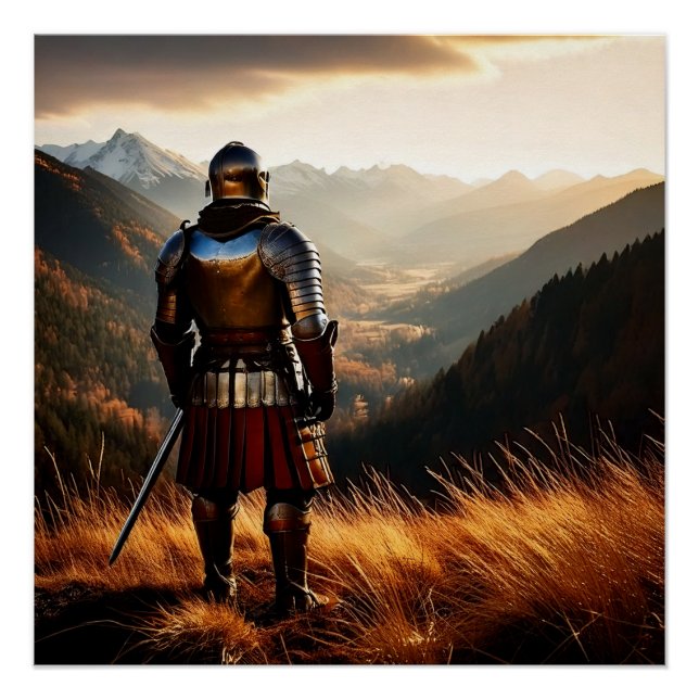 Medieval Knight’s Vigil at Sunset Poster (Front)