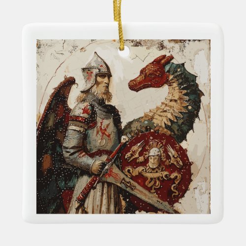 Medieval Knight with a Dragon Ceramic Ornament