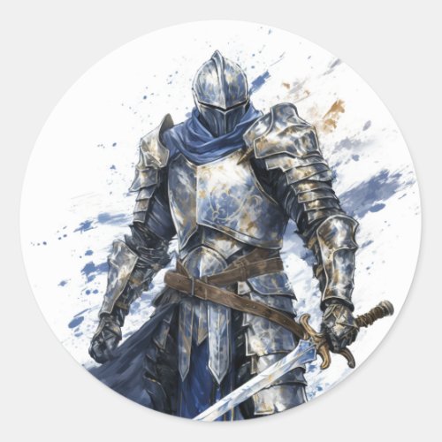 Medieval Knight with Blue Cape Classic Round Sticker