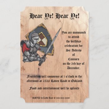 Medieval Knight With Sword And Shield Birthday Invitation by CelebrationSensation at Zazzle