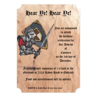 Medieval Knight With Sword and Shield Birthday Invitation