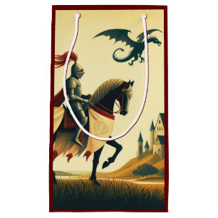 Medieval Knight & wyvern castle fantasy Small Gift Bag